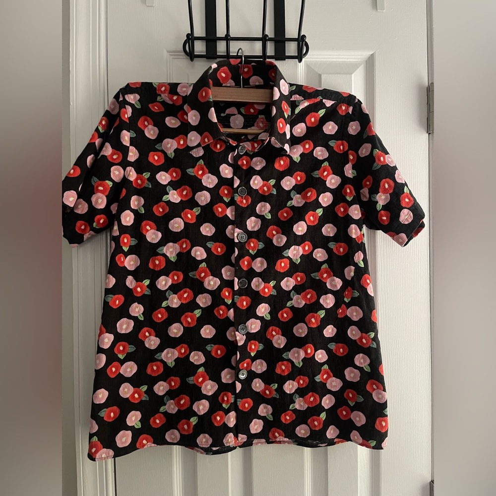 RAF SIMONS SS14 Runway Size 52 Black Red Pink Poppy Cotton Button Up Shirt